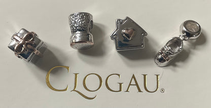Clogau Milestone Gift/present, Champagne Cork, Baby shoe, Home is where the Heart is charms