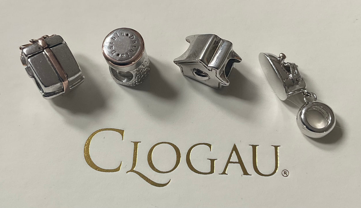 Clogau Milestone Gift/present, Champagne Cork, Baby shoe, Home is where the Heart is charms
