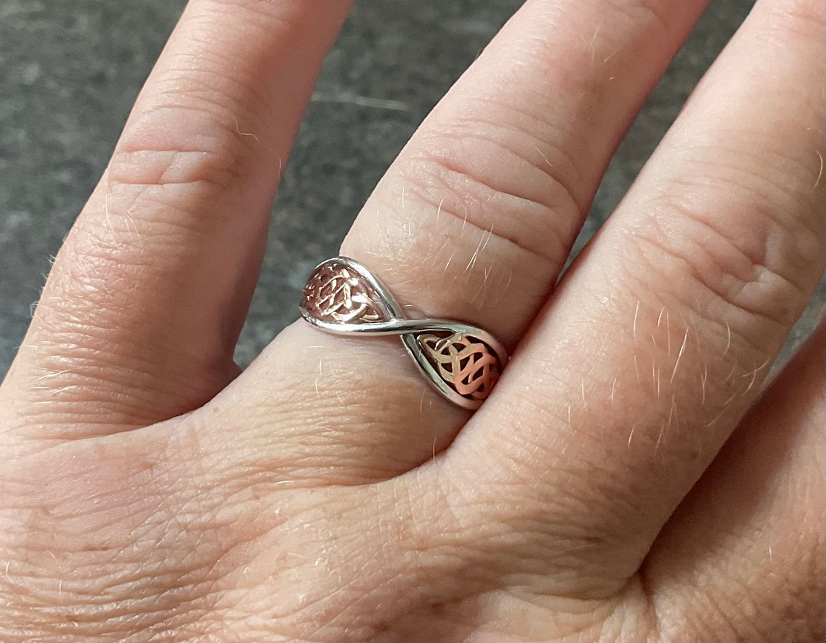 Clogau Welsh Royalty Celtic Weave ring size S in silver and rose gold