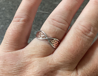 Clogau Welsh Royalty Celtic Weave ring size S in silver and rose gold