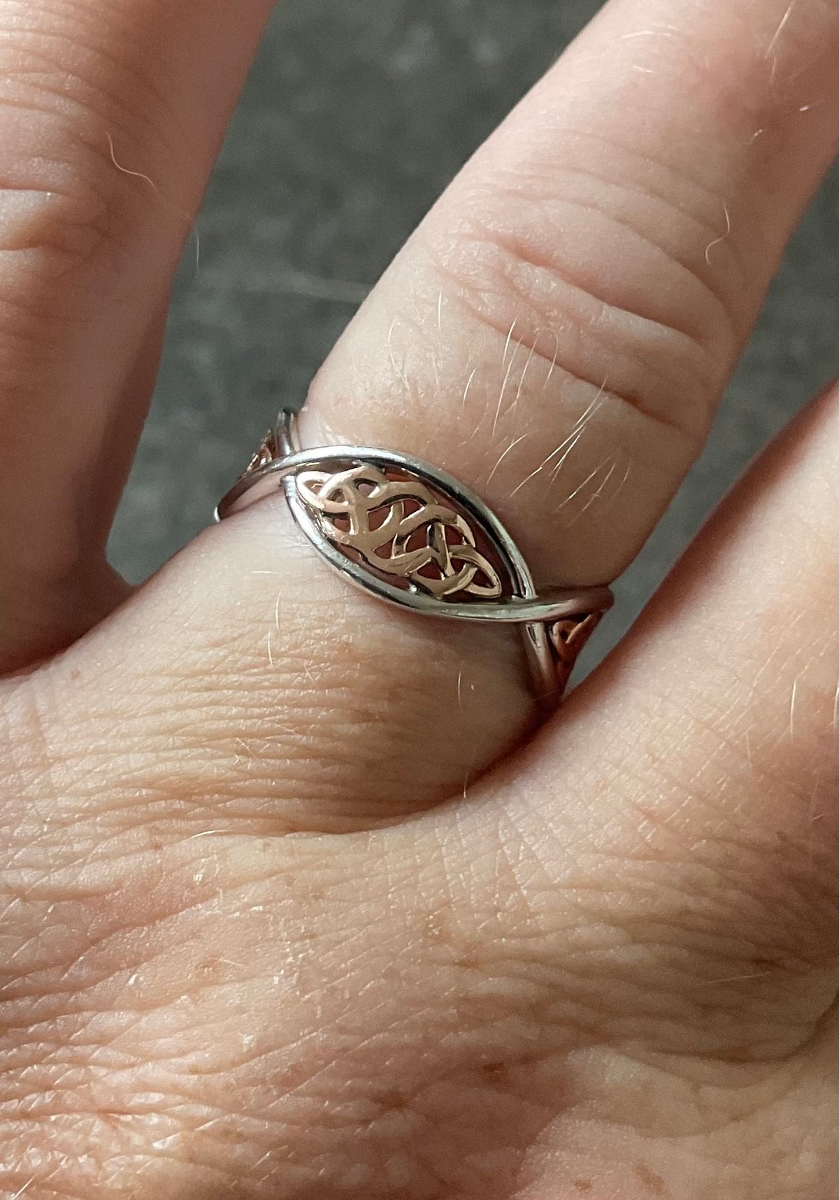Clogau Welsh Royalty Celtic Weave ring size S in silver and rose gold