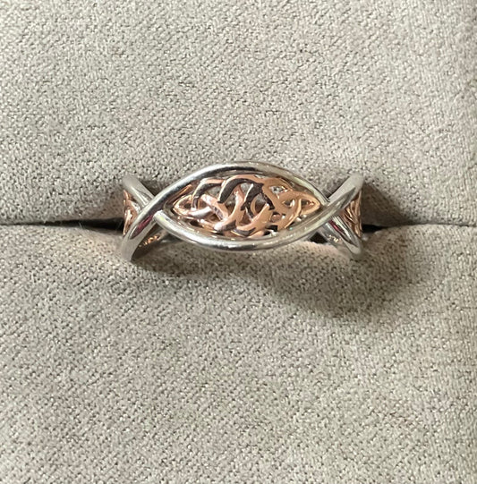 Clogau Welsh Royalty Celtic Weave ring size S in silver and rose gold
