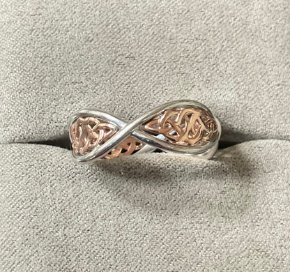 Clogau Welsh Royalty Celtic Weave ring size S in silver and rose gold