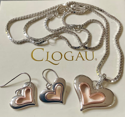 Clogau Always in my Heart necklace and earrings matching set in silver and rose gold