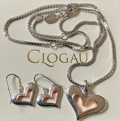 Clogau Always in my Heart necklace and earrings matching set in silver and rose gold