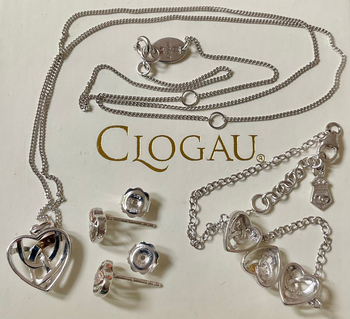 Clogau 925 Entwined Hearts Eternal Love Diamond Necklace (£100) Bracelet (£90) & Earrings (£85) set (250)