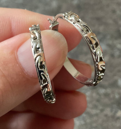 Clogau Tree of Life hoop creole earrings in silver and rose gold 2.5cm