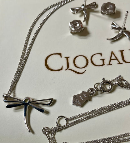 Clogau Damselfly Peridot 18-22” necklace and earrings set in silver and rose gold