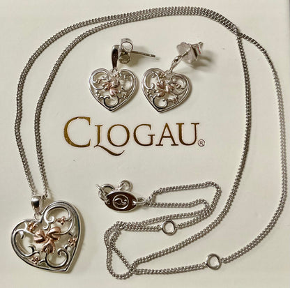 Clogau One Heart matching 18-22” necklace (£120) & earrings (£120) set (£210) in silver & rose gold