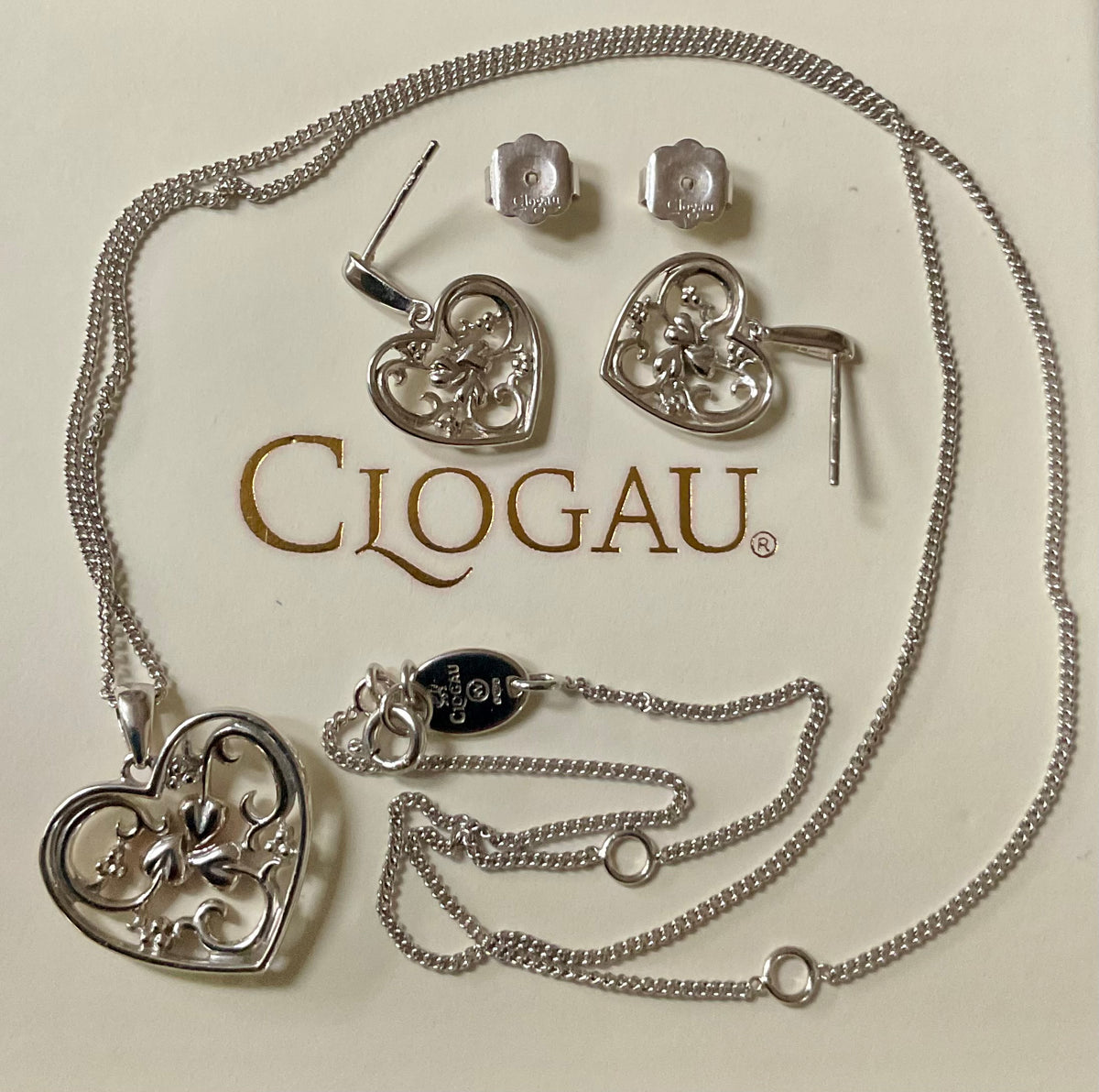 Clogau One Heart matching 18-22” necklace (£120) & earrings (£120) set (£210) in silver & rose gold