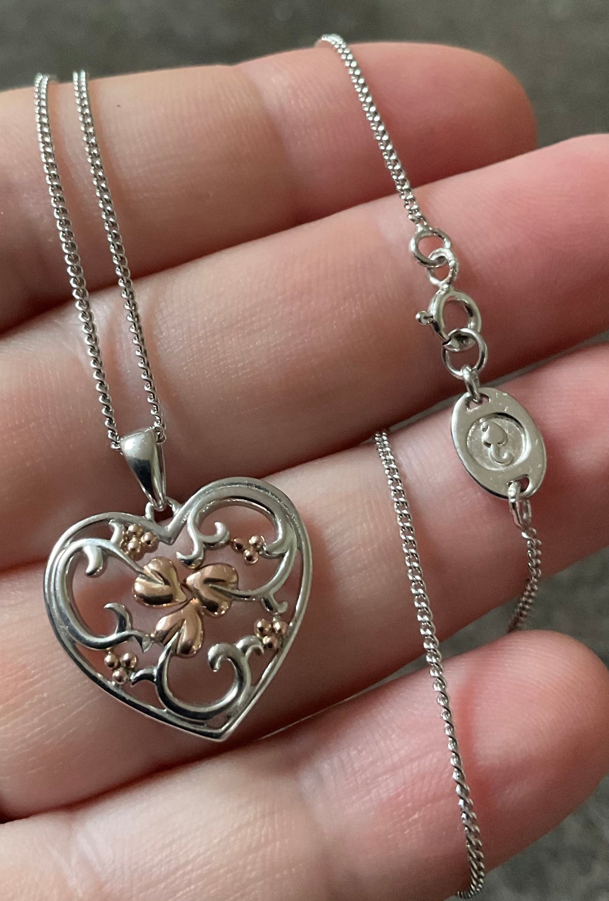 Clogau One Heart matching 18-22” necklace (£120) & earrings (£120) set (£210) in silver & rose gold