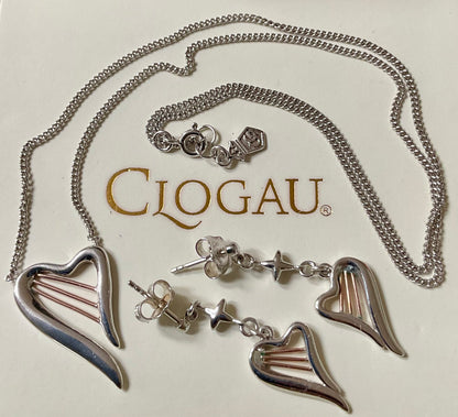 Clogau Heartstrings 18” necklace (£95) and drop earrings (£100) set (£185) in silver & rose gold