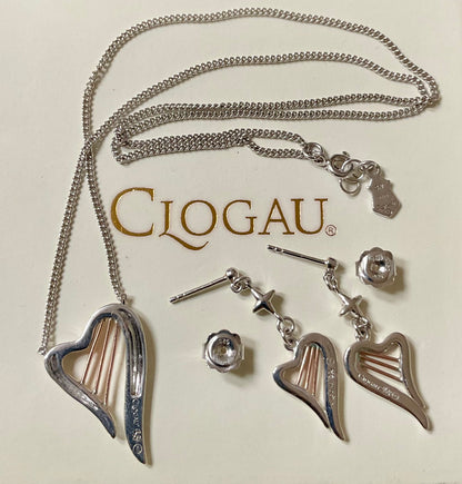 Clogau Heartstrings 18” necklace (£95) and drop earrings (£100) set (£185) in silver & rose gold