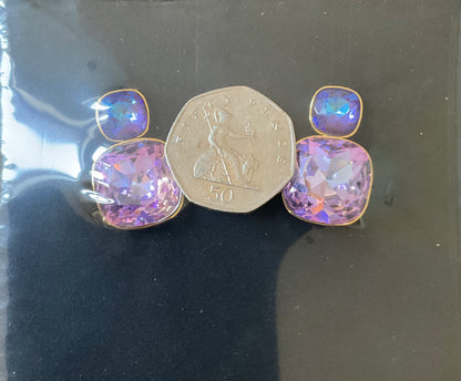 Butler and Wilson Graduated Crystal drop blue and pink crystal earrings sealed in original box
