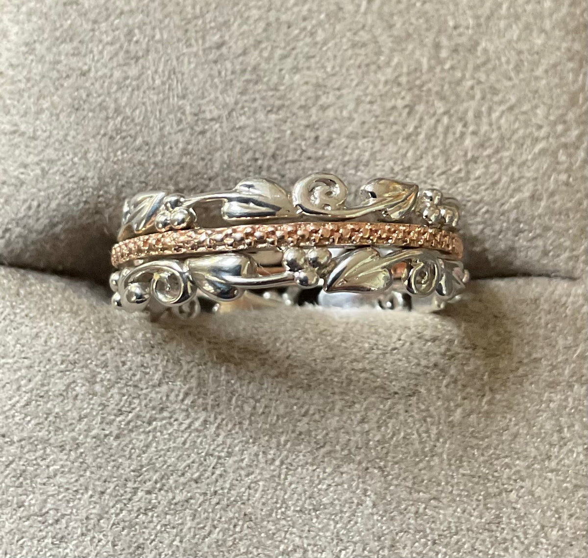 Clogau Am Byth Diamond ring size T silver and rose gold RRP £500
