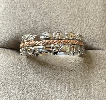 Clogau Am Byth Diamond ring size T silver and rose gold RRP £500