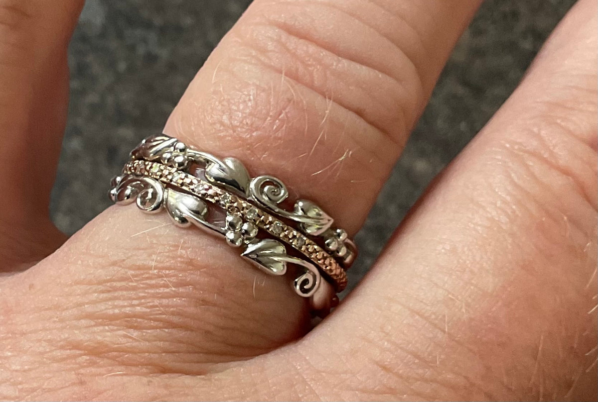 Clogau Am Byth Diamond ring size T silver and rose gold RRP £500