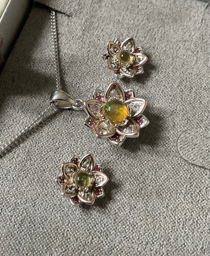 Clogau Lotus Flower Opal earrings (£150) & 18-22” necklace (£150) set (£275) Pink & White topaz