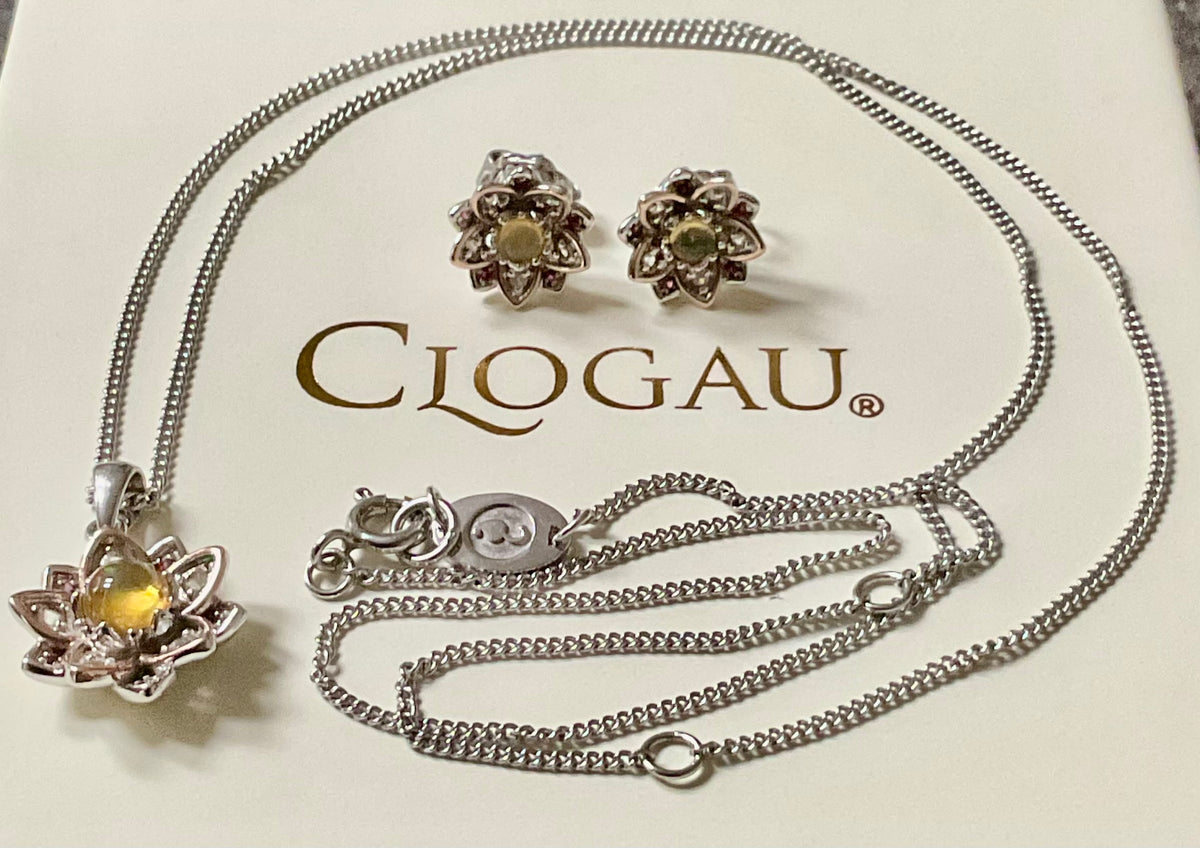 Clogau Lotus Flower Opal earrings (£150) & 18-22” necklace (£150) set (£275) Pink & White topaz