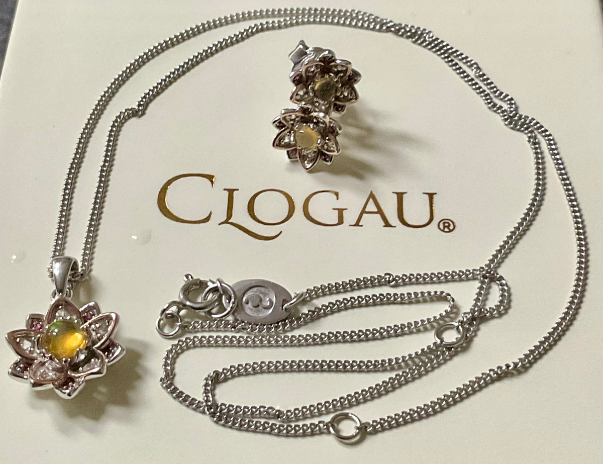 Clogau Lotus Flower Opal earrings (£150) & 18-22” necklace (£150) set (£275) Pink & White topaz