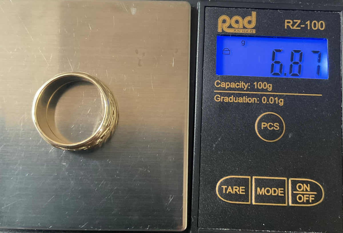 Unisex Clogau 9ct Annwyl Celtic 8mm wide band ring size M1/2 yellow gold