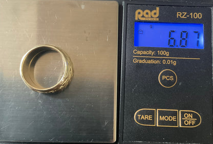 Unisex Clogau 9ct Annwyl Celtic 8mm wide band ring size M1/2 yellow gold