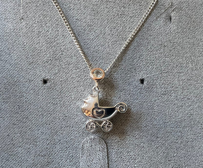 Rare Clogau Carriage Pram necklace topaz silver and rose gold 16-18”