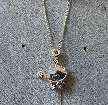 Rare Clogau Carriage Pram necklace topaz silver and rose gold 16-18”