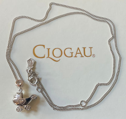 Rare Clogau Carriage Pram necklace topaz silver and rose gold 16-18”
