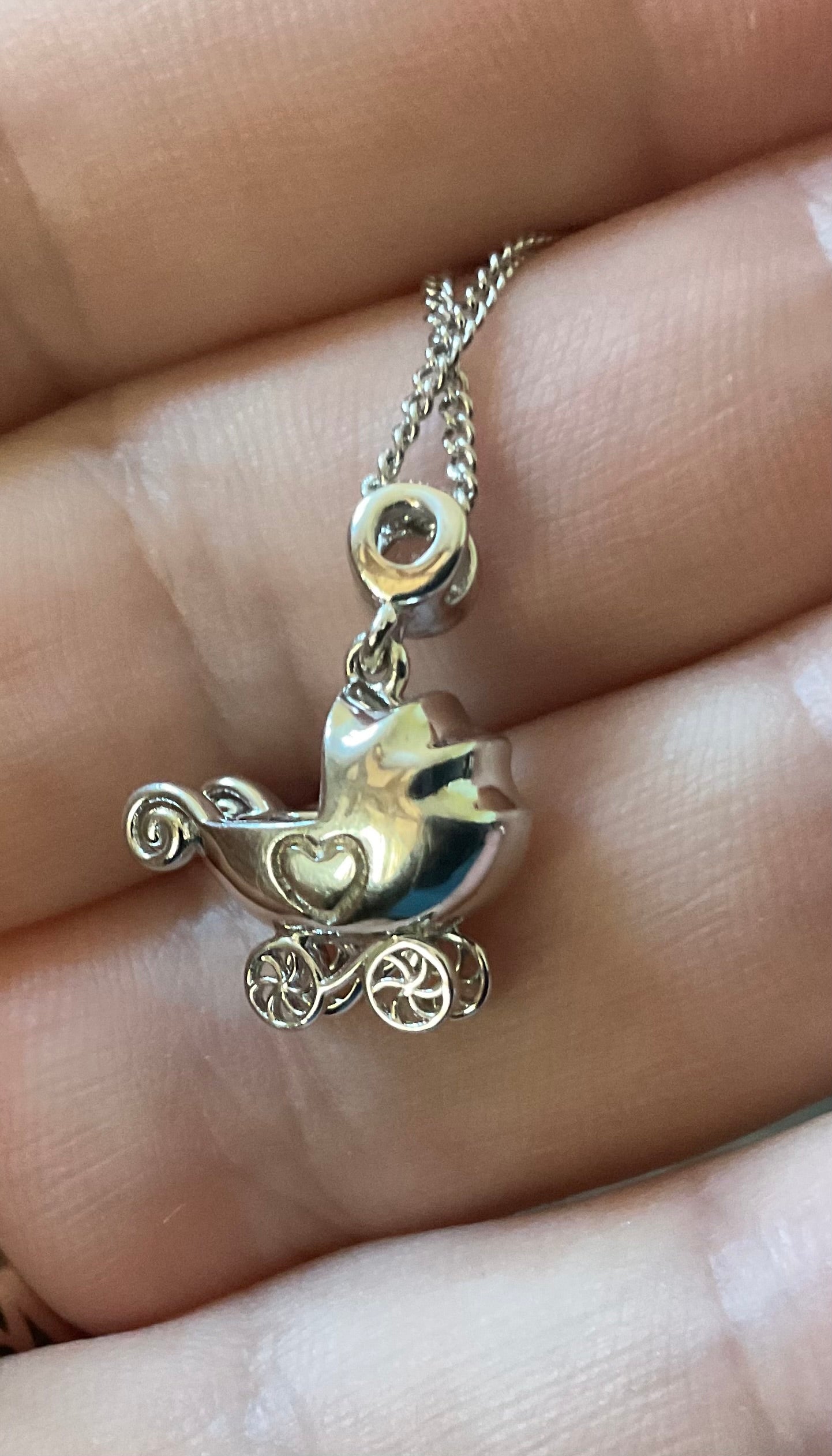 Rare Clogau Carriage Pram necklace topaz silver and rose gold 16-18”