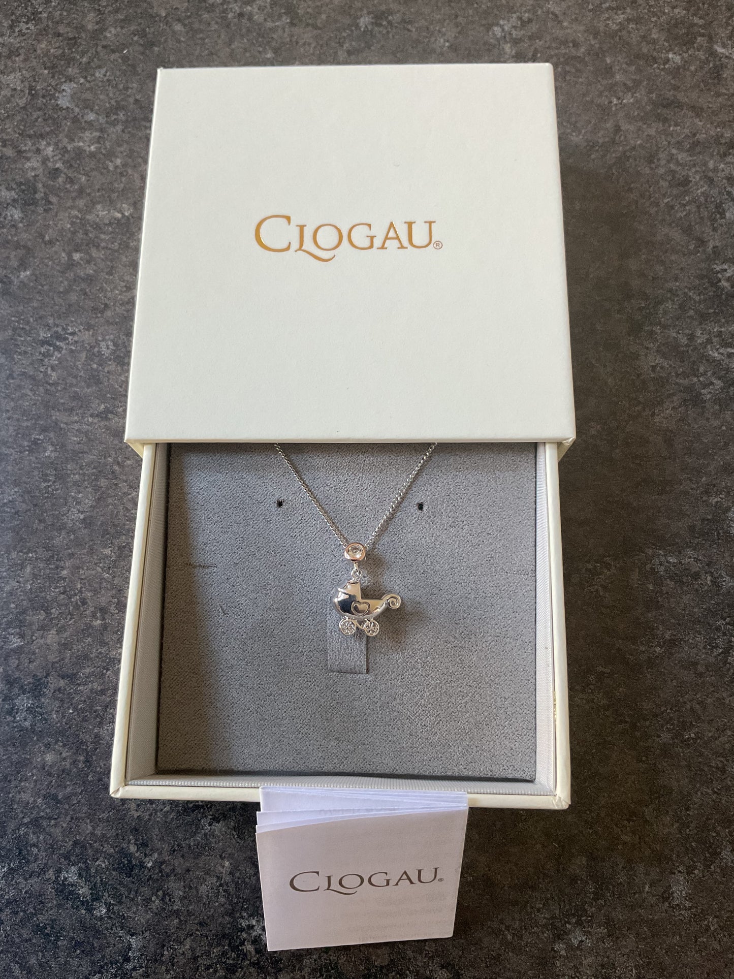 Rare Clogau Carriage Pram necklace topaz silver and rose gold 16-18”