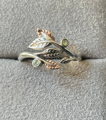Clogau Awelon Peridot leaves ring size Q silver and rose gold