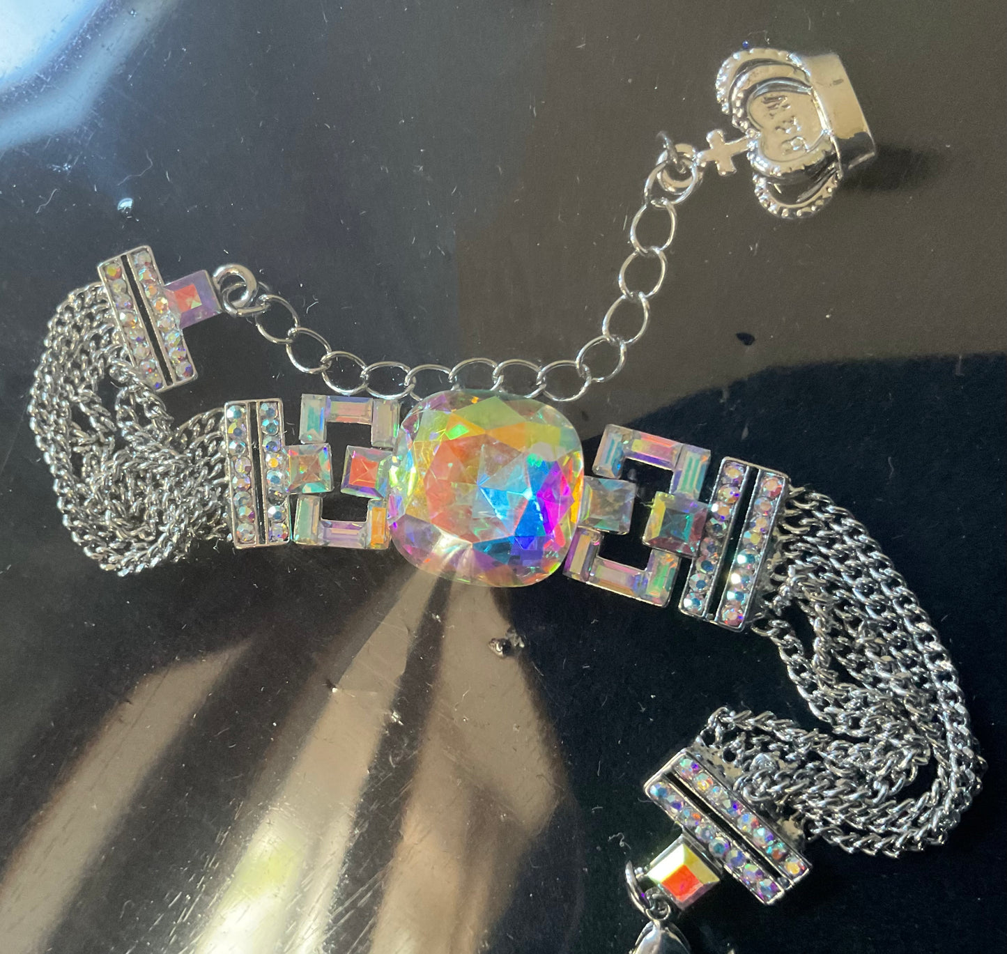Butler and Wilson Art Deco style clear aurora borealis sparkle crystal bracelet silver tone sealed in original box