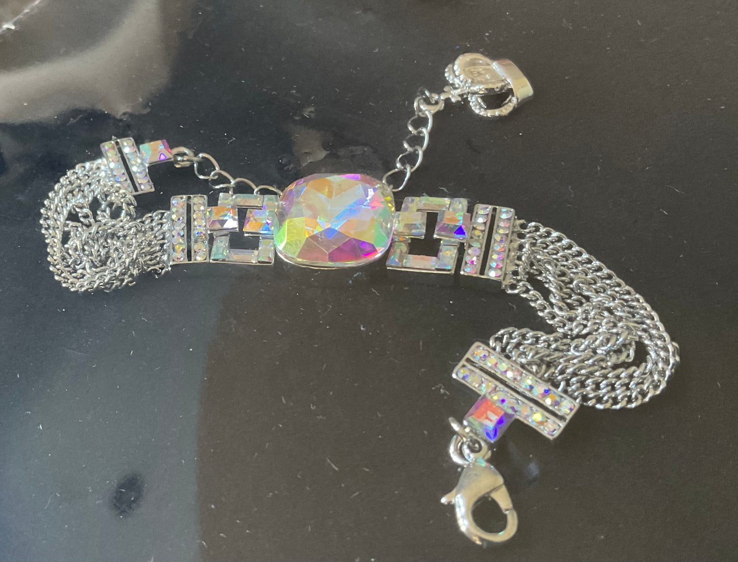 Butler and Wilson Art Deco style clear aurora borealis sparkle crystal bracelet silver tone sealed in original box
