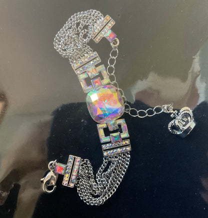 Butler and Wilson Art Deco style clear aurora borealis sparkle crystal bracelet silver tone sealed in original box