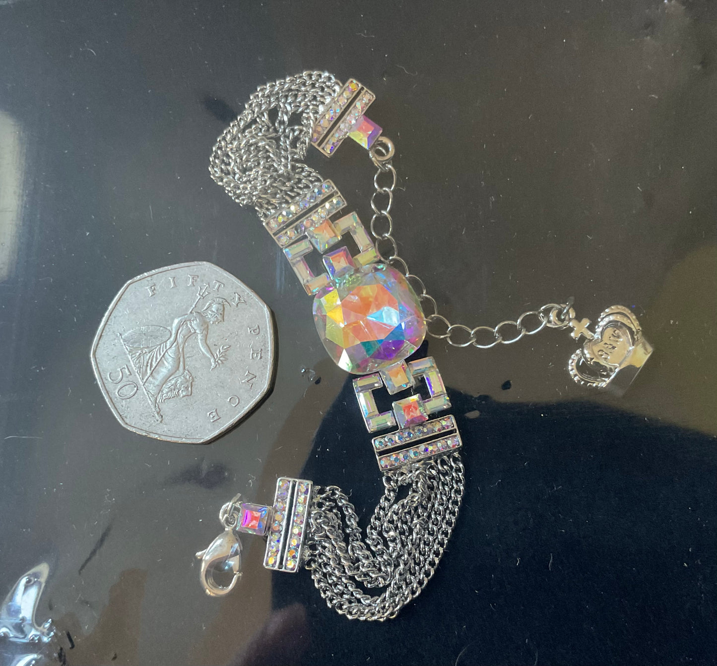 Butler and Wilson Art Deco style clear aurora borealis sparkle crystal bracelet silver tone sealed in original box