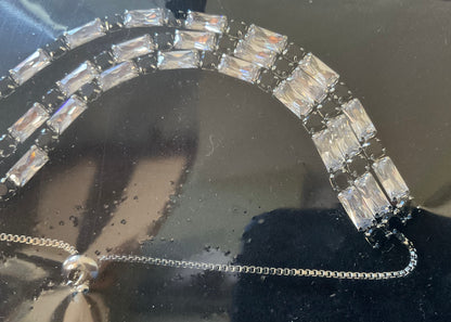 Butler and Wilson black and clear crystal triple row silver tone adjustable bracelet sealed in original box