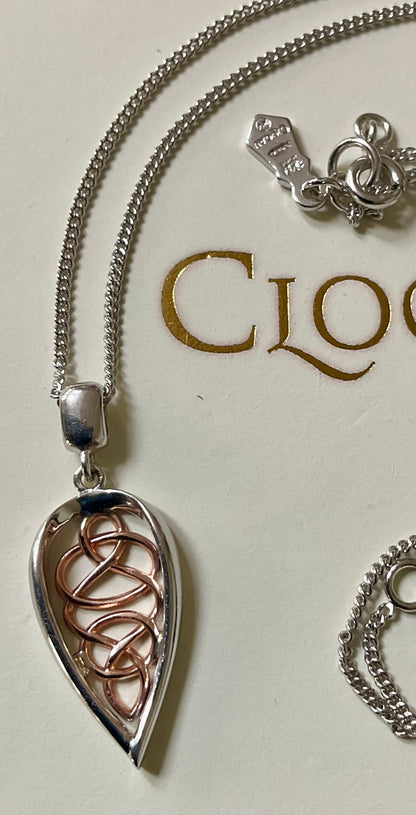 Clogau Welsh Royalty Teardrop 18-22” pendant necklace in silver and rose gold