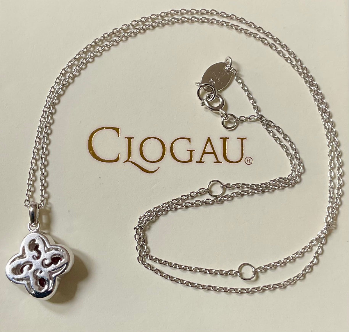 Clogau Tudor Court Garnet and White Topaz pendant 18-22” necklace in silver and rose gold