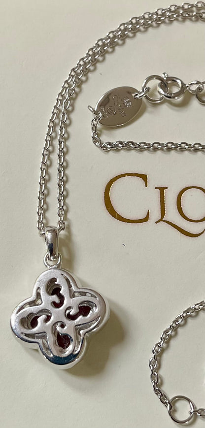Clogau Tudor Court Garnet and White Topaz pendant 18-22” necklace in silver and rose gold