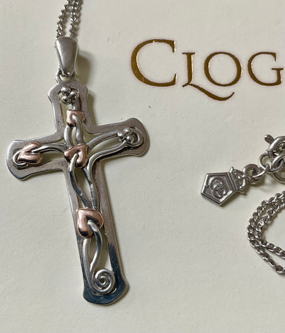 Clogau Tree of Life Cross pendant 18” necklace in silver and rose gold