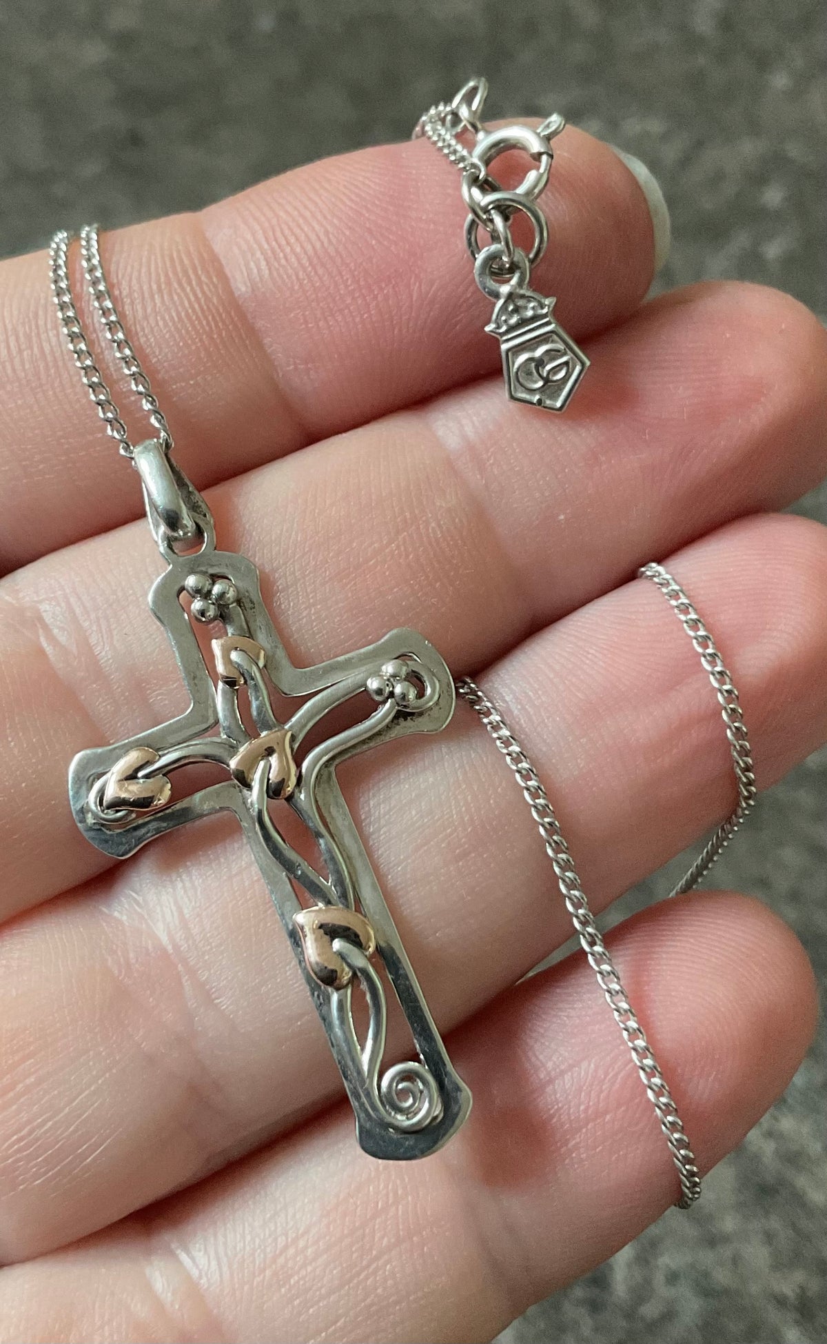 Clogau Tree of Life Cross pendant 18” necklace in silver and rose gold