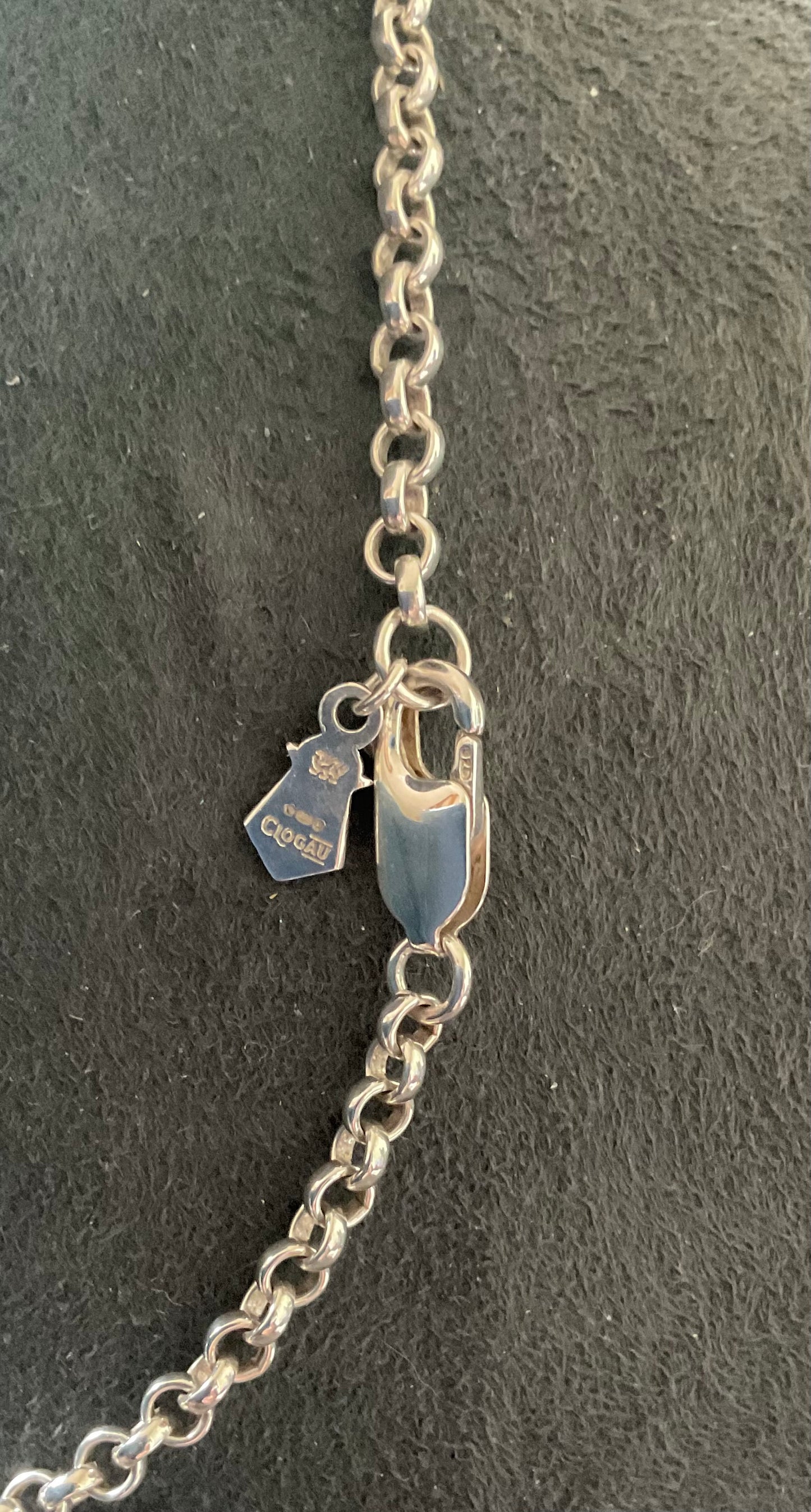 Clogau Beachcomber Black (peacock) and Grey Pearl Y-drop necklace in silver and rose gold 16”