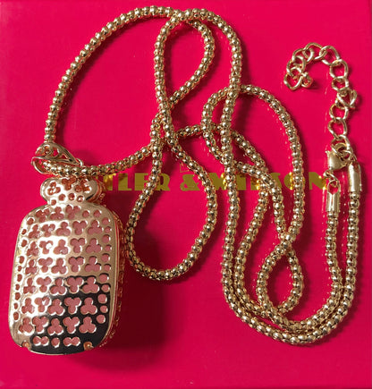 Butler and Wilson Chinese Dragon necklace with pink stone, crystals and enamel in rose gold tone with box