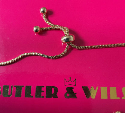 Butler and Wilson Adjustable friendship Ladybird bracelet and ring set with red and black crystals in box