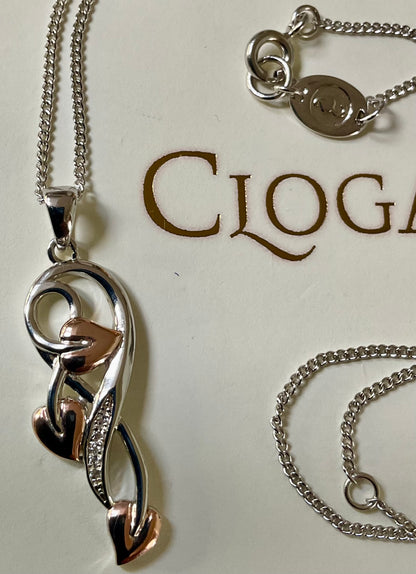Clogau Tree of Life Vine White Topaz pendant 18-22” necklace in silver and rose gold