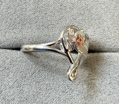 Clogau Daffodil Heart Diamond ring size M in silver and rose gold