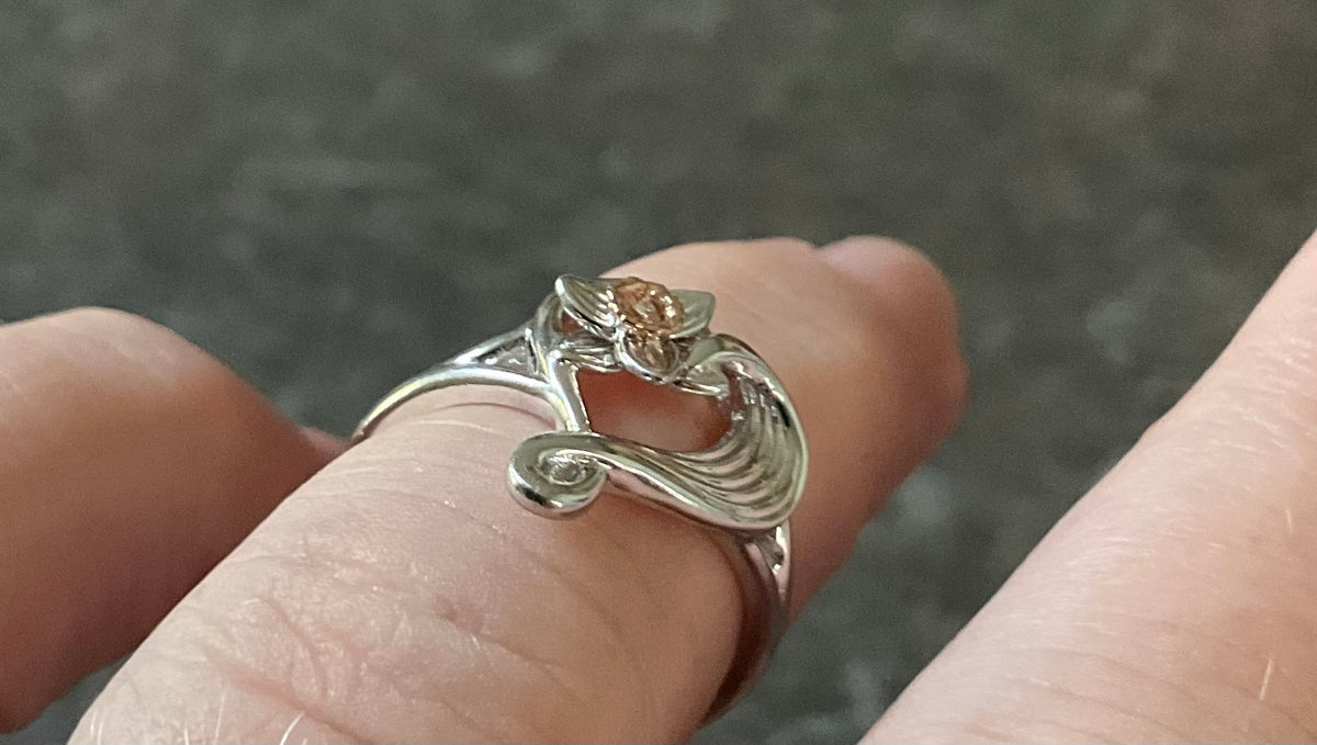 Clogau Daffodil Heart Diamond ring size M in silver and rose gold