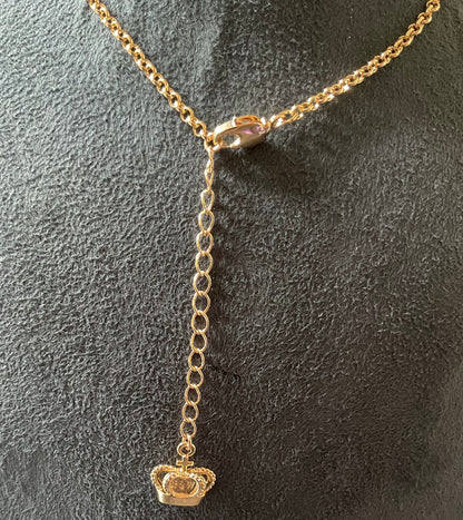 Butler and Wilson Red enamel heart with pink crystal ribbon necklace in yellow gold tone