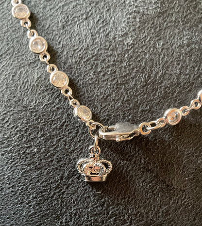 Butler and Wilson Faux Baroque Pearl Lariat necklace in silver tone with bezel set crystals